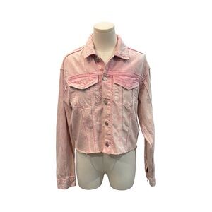 DL1961 Annie Cropped Denim Jacket in Acid Pink Size Small